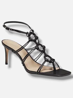 22élevé Women's Black Strappy Gladiator 70MM Leather Sandals Size 39.5